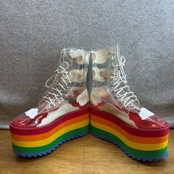 Current Mood-Happy Daze-Rainbow Platform Clear Chunky Boots-Women 10- Dolls Kill - Picture 4 of 10